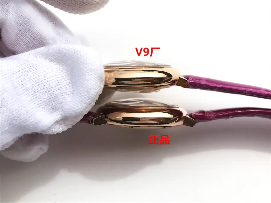 【真假对比】V9卡地亚蓝气球33mm机械紫色鳄鱼款