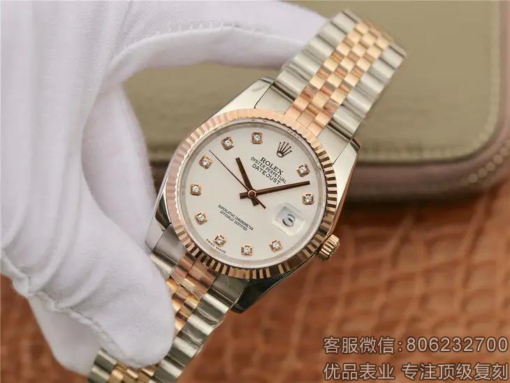 劳力士rolex日志型系列116231白盘镶钻玫瑰金手表