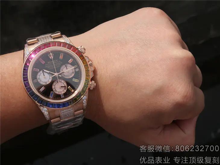 劳力士全金彩虹迪通拿复刻 高仿的劳力士彩虹迪怎么样 全玫瑰金彩钻
