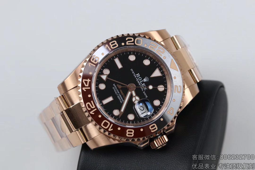复刻劳力士N厂18K全玫瑰金格林尼治ll高仿系列M126715chnr-0001手表