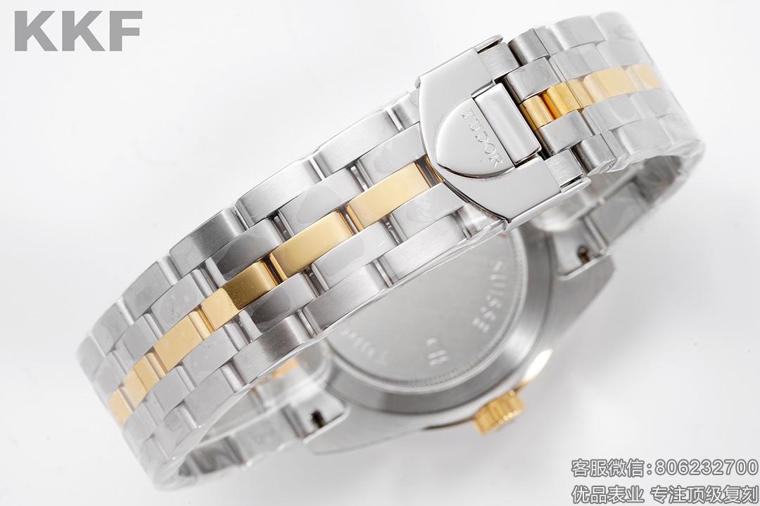 帝舵顶级复刻表最好的商家骏珏系列56003-68063金盘提花带钻黄金圈黄金及钢表带腕表